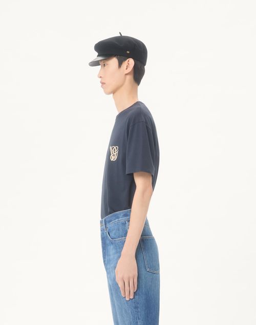 Valentino - Cotton T-shirt With Vg Patch - Navy - Man - Tshirts And Sweatshirts