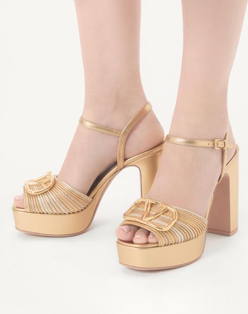 Valentino Garavani - Vlogo Signature Metallic Platform Sandal With Cornely Embroidery 115mm - Gold - Woman - Sandals