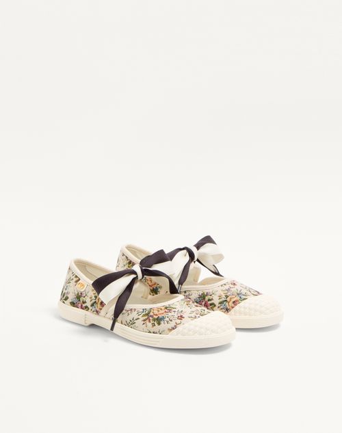 Valentino Garavani - Bay By Bay Ballerina Sneakers In Papier Floral Jacquard Fabric - Beige/multicolor - Woman - Sneakers