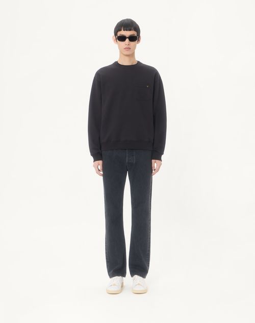 Valentino - Valentino Cotton Sweatshirt With Vgold - Black - Man - T-shirts And Sweatshirts