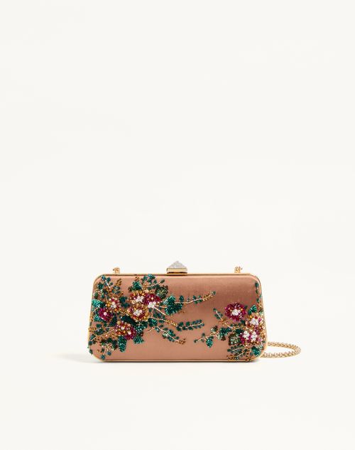Valentino Garavani Carry Secrets Satin Minaudiere With Floral Embroidery Woman Champagne/multicolour Onesize