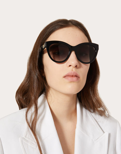 Valentino - Rectangular Acetate Frame Roman Stud - Black - Woman - Eyewear