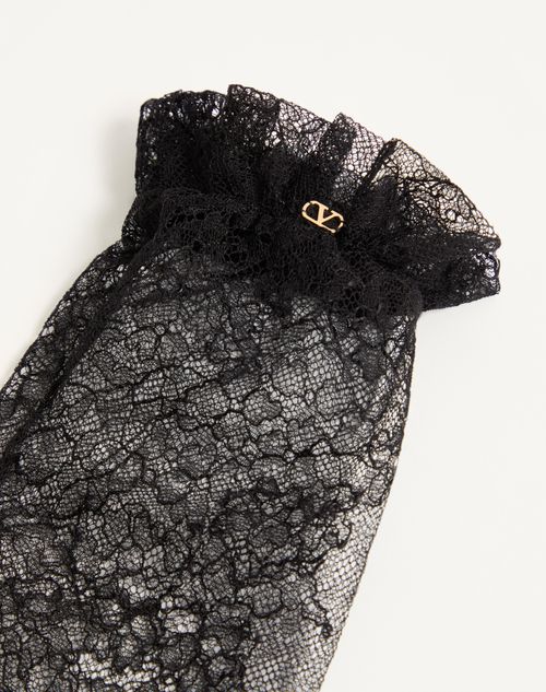 Valentino Garavani - Vlogo Signature Lace Gloves - Black/gold - Woman - Hats And Gloves