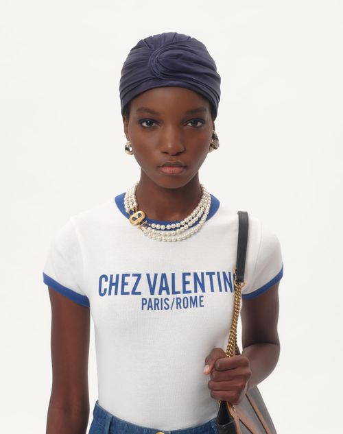 Valentino - Jersey Cotton T-shirt - Ivory/electric Blue - Woman - T-shirts And Sweatshirts