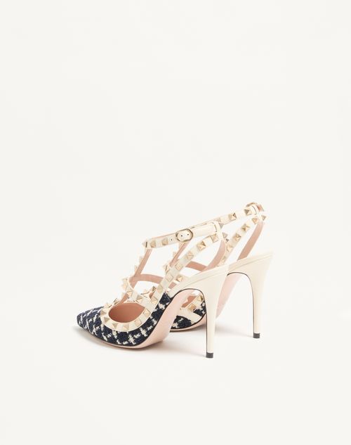 Valentino Garavani - Rockstud Pumps In Bouclé Fabric 100mm - Blue/ivory - Woman - Dresses