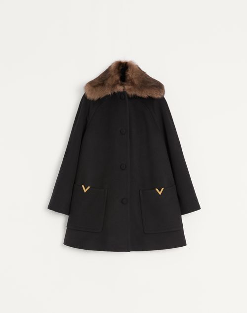 Valentino - Wool Drap Coat - Black - Woman - Coats And Outerwear