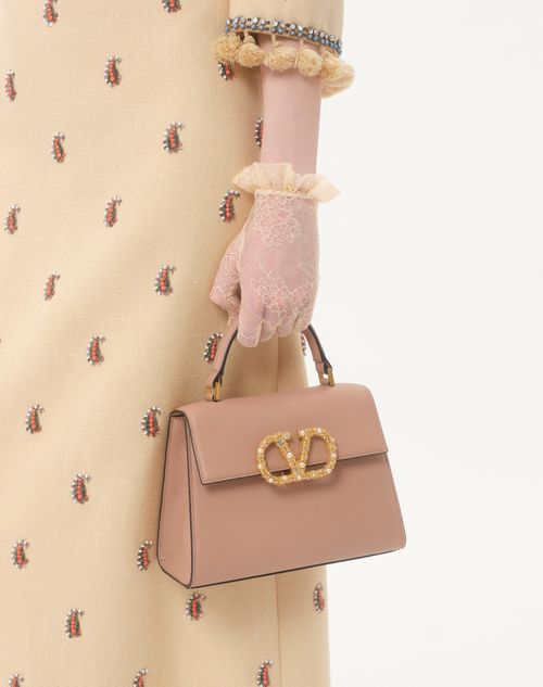 Valentino Garavani - Valentino Garavani Vsling Small Handbag In Grainy Calfskin With Jewel Logo - Rose Cannelle - Woman - Top Handle Bags