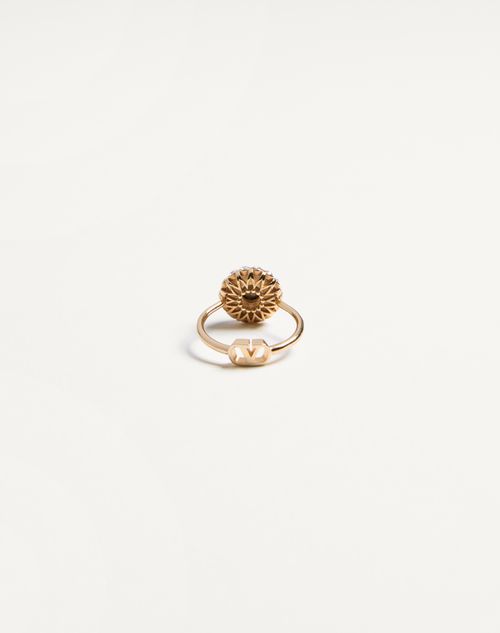 Valentino Garavani - Vlogo Signature Ring In Metal, Enamel And Crystals - Gold/pink - Woman - Jewellery