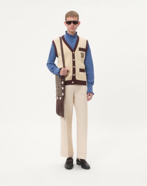 Valentino - Ribbed Cotton Vest With Vg Embroidery - Butter/testa Di Moro - Man - Knitwear