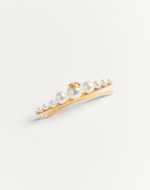 Valentino Garavani - Fermacravatta Vlogo Signature In Metallo E Perle - Oro/crema - Uomo - Gioielli