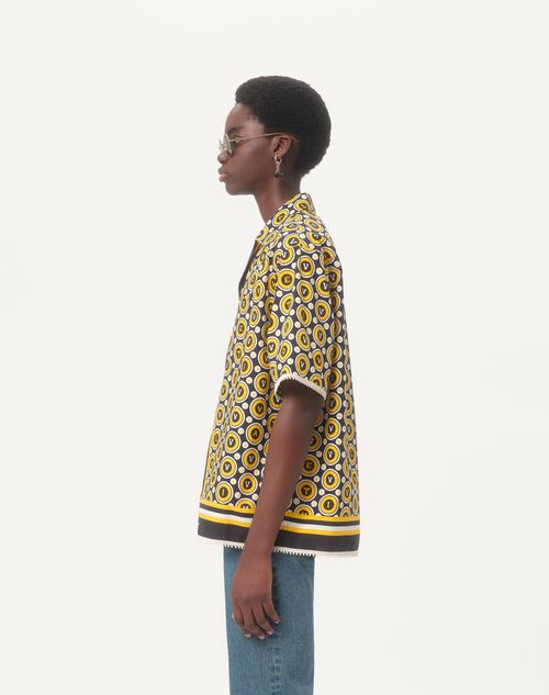 Valentino - Cotton Poplin Bowling Shirt With Bulles Royales Print - Black/yellow/ivory - Man - Shirts