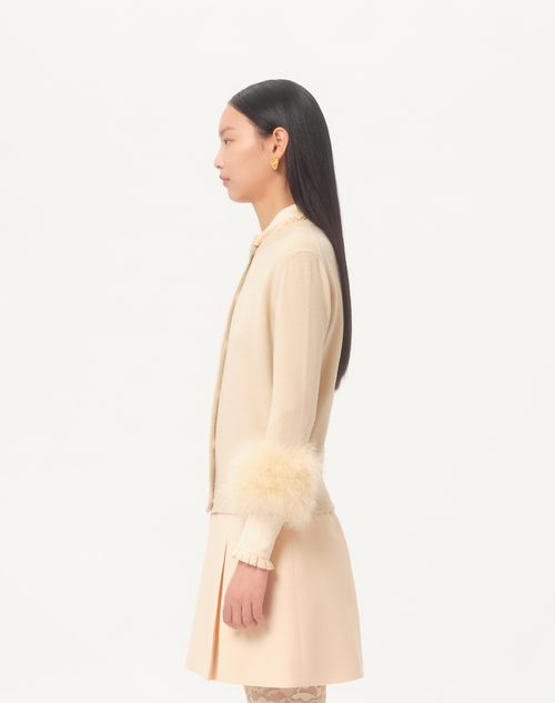 Valentino - Cardigan With Feathers - Birch - Woman - Knitwear