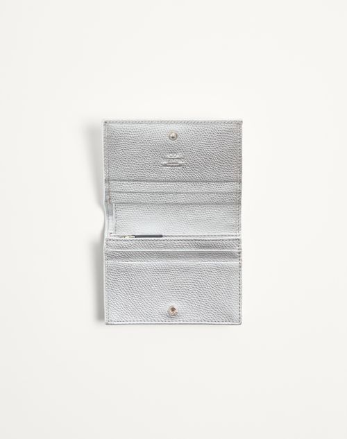 Valentino Garavani - Vlogo Signature Laminated Grainy Calfskin Wallet - Silver - Woman - Wallets And Small Leather Goods