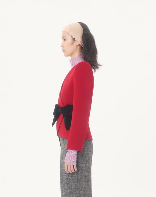 Valentino - Wool Crepe Jacket With Contrasting Bow - Paris/black - Woman - Jackets And Blazers