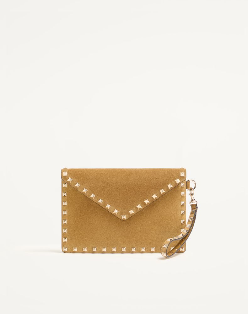 Valentino Garavani Women's Havana Beige Rockstud Suede Clutch Bag Woman Uni