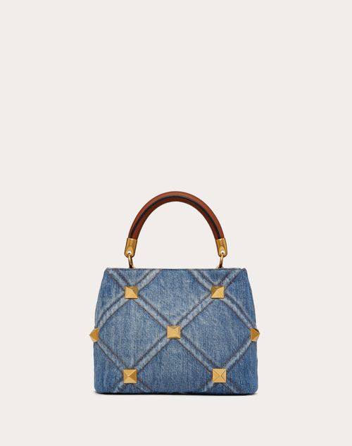 Valentino Garavani - Small Roman Stud The Handle Bag In Denim - Denim - Woman - Top Handle Bags