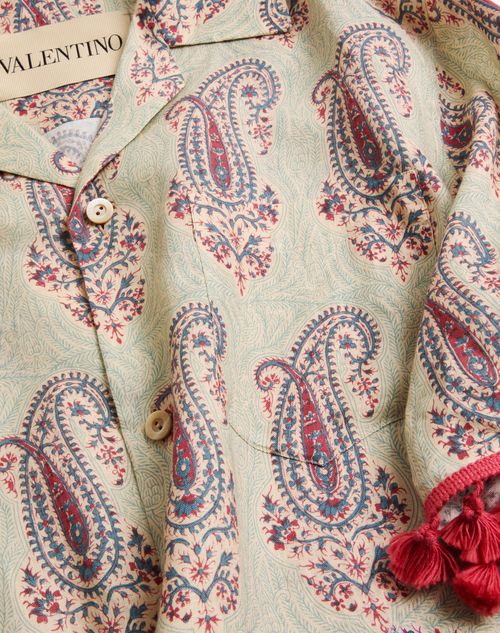 Valentino - Lightweight Linen Bowling Shirt With Voyage Imaginaire Print - Multicolor - Man - Shirts