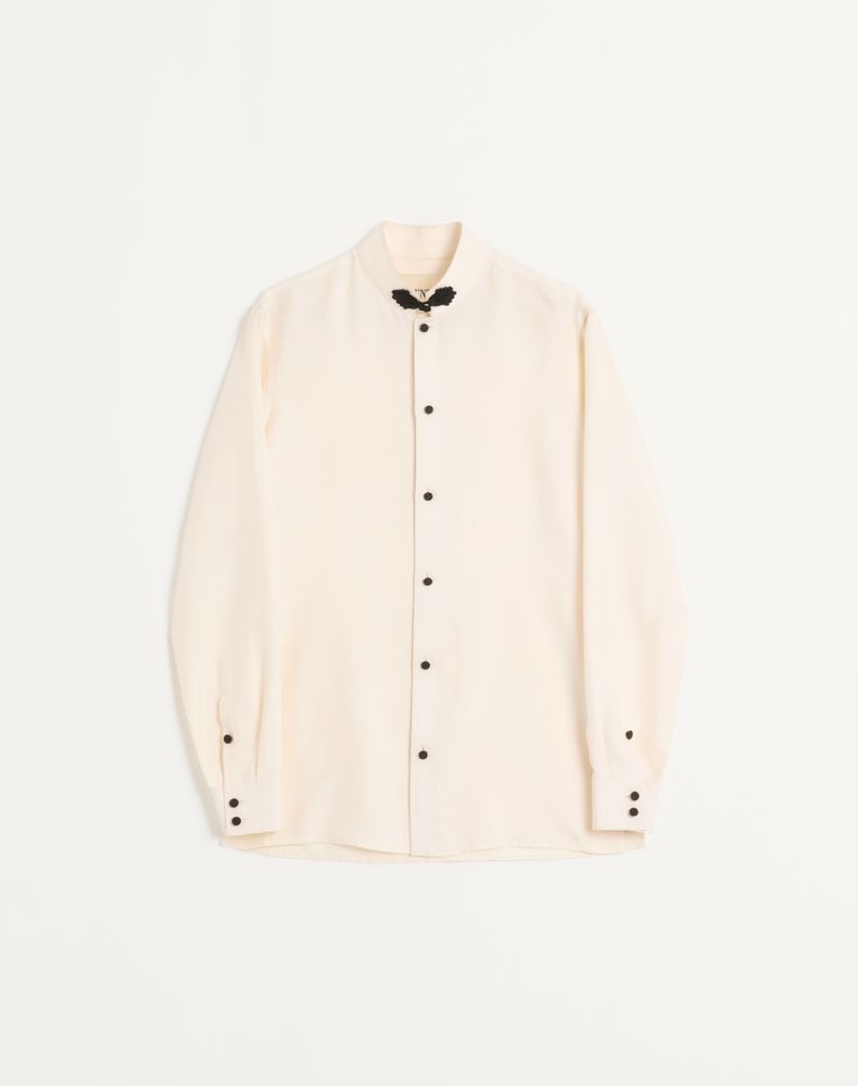 Valentino Men's Cream Silk Shantung Shirt With Toggle Man 42