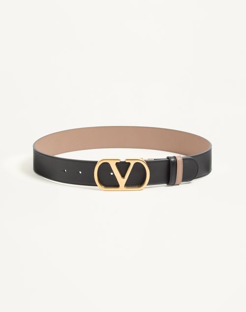 Valentino Garavani - Reversible Vlogo Signature Belt In Glossy Calfskin 40 Mm - Black/beige - Woman - Belts