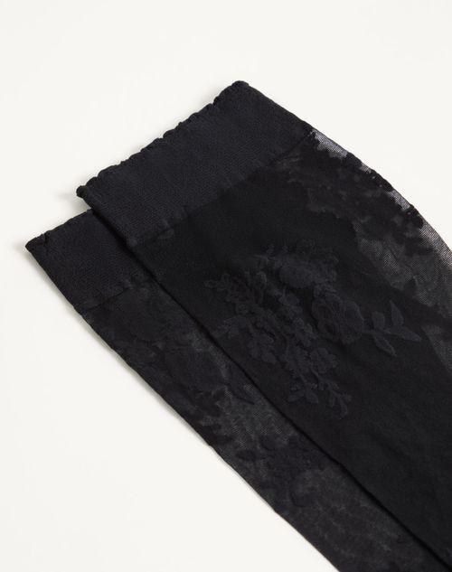 Valentino - Floral Lycra Knee-high Socks - Black - Woman - Soft Accessories
