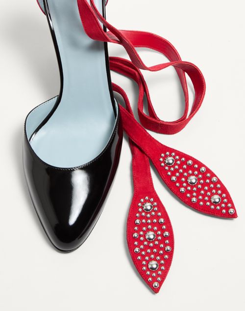 Valentino Garavani - Foliefoliage Pumps In Abrasive Calfskin 85mm - Black/pure Red - Woman - Pumps
