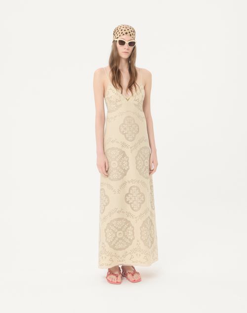 Valentino - Midi Dress In Floral Stamp Blanket - Ecru/silver - Woman - Dresses