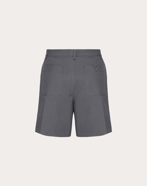 Valentino - Stretch Cotton Canvas Bermuda Shorts With Rubberized V Detail - Light Grey - Man - Pants And Shorts