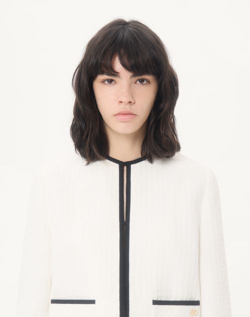 Valentino - Canestrello Cotton Tweed Jacket - Latte/black - Woman - Jackets And Blazers