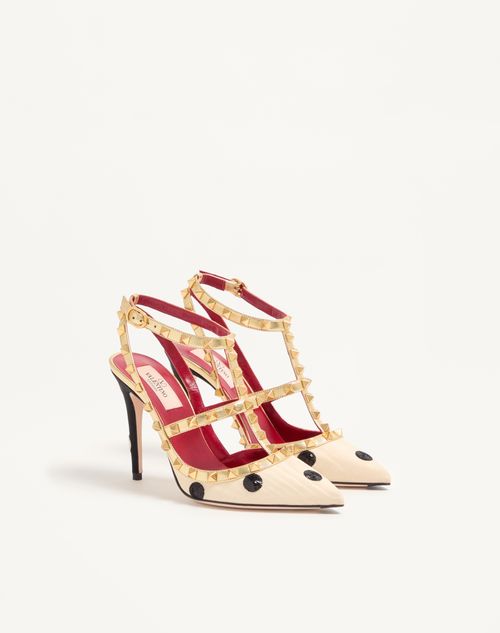 Valentino Garavani - Rockstud Pump With Plus De Pois Embroidery 100mm - Butter/black - Woman - Pumps
