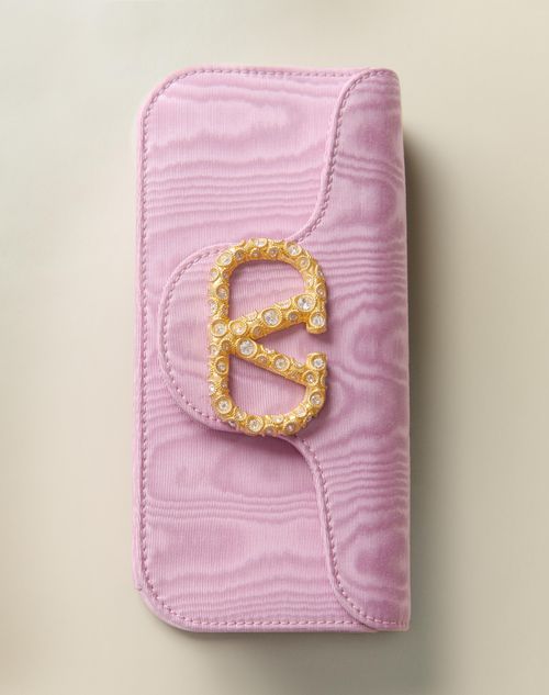 Valentino Garavani - Valentino Garavani Locò Moiré Fabric Clutch With Jewel Logo - Rhododendron/crystal - Woman - Clutches