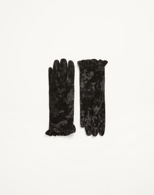 Valentino Garavani - Vlogo Signature Chenille Gloves - Black/gold - Woman - Hats And Gloves