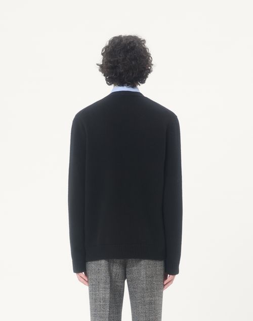 Valentino - Valentino Wool Cardigan With Embroidered Valentino Patch - Black - Man - Knitwear
