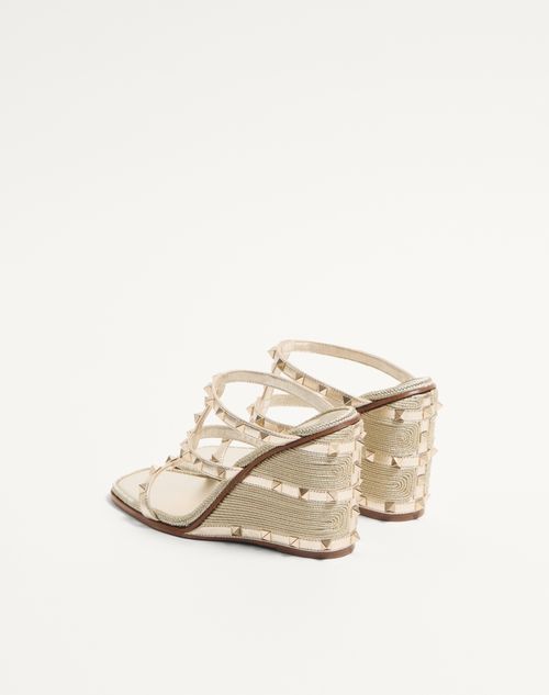 Valentino Garavani - Rockstud Wedge Sandal In Laminated Nappa With Cornely Embroidery 100mm - Platinum - Woman - Espadrilles And Wedges