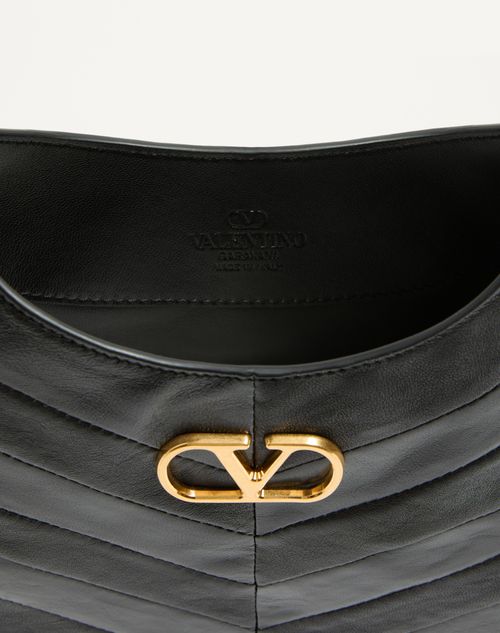 Valentino Garavani - Valentino Garavani Hoboho Small Hobo Bag In Chevron-patterned Nappa Leather - Black - Woman - Shoulder Bags