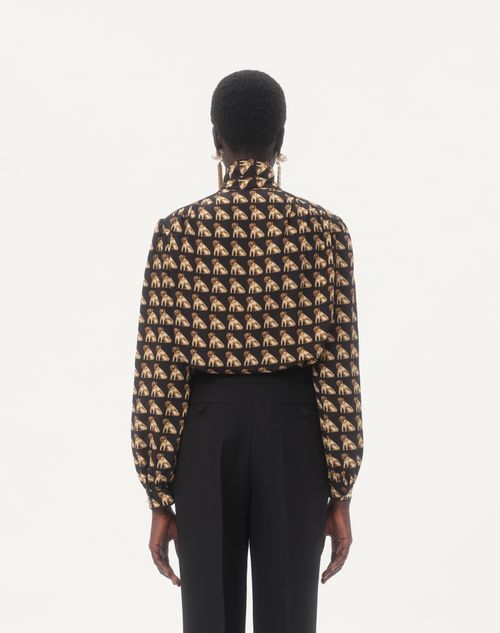 Valentino - Crepe De Chine Shirt With Petit Charles Print - Black/multicolour - Woman - Shirts & Tops
