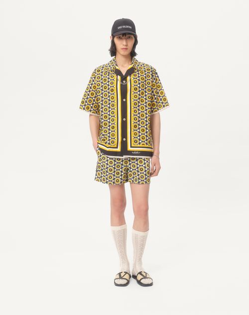Valentino - Nylon Swimsuit With Bulles Royales Print - Black/yellow/ivory - Man - Beachwear
