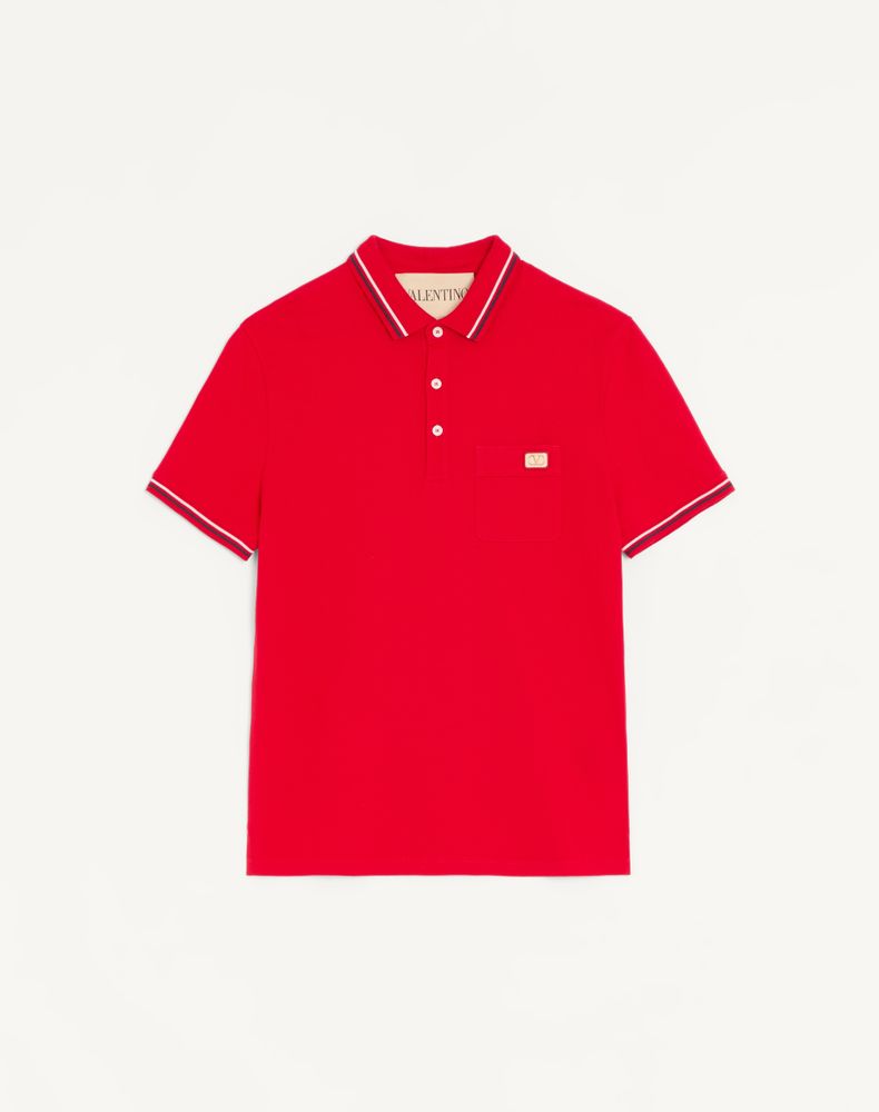 Valentino Men's Red Cotton Piqué Polo Shirt With Vlogo Patch Man Xxl