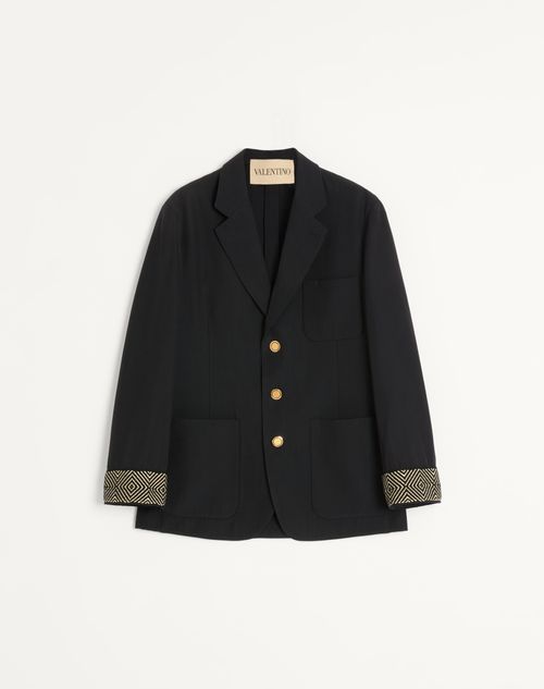 Valentino Single-breasted Wool And Cotton Jacket With Jacquard Trimmings