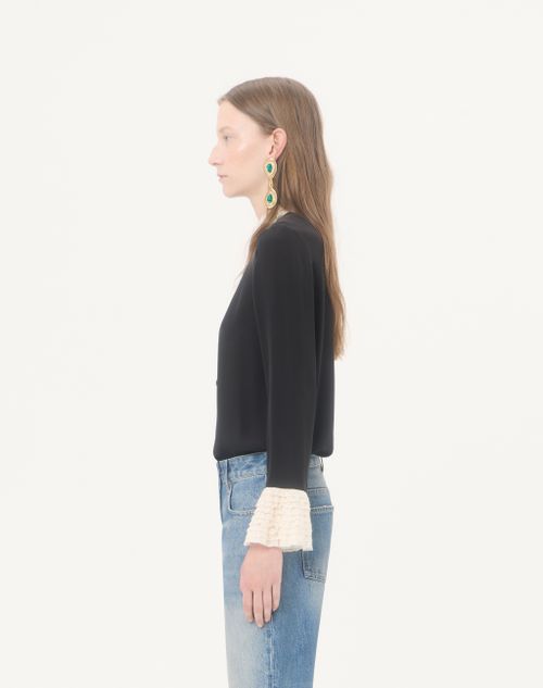 Valentino - Georgette Blouse - Black/ivory - Woman - Shirts And Tops