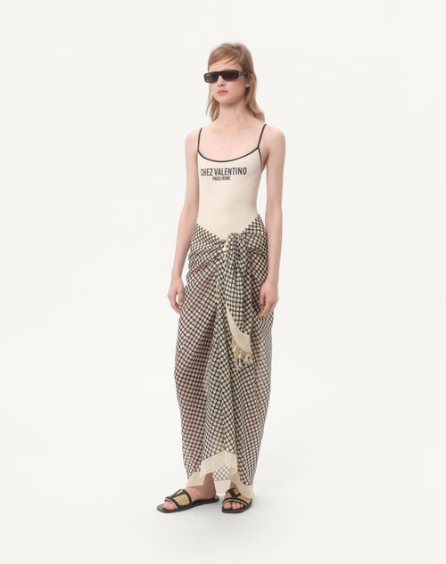 Valentino - Lycra Piqué Swimsuit - Birch/black - Woman - Beachwear