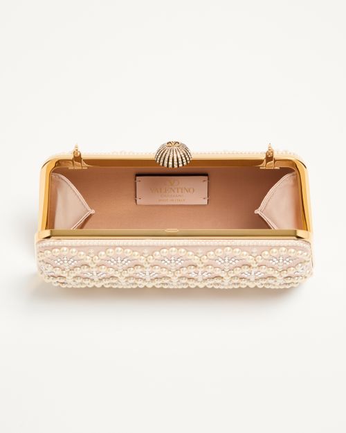 Valentino Garavani - Minaudière Valentino Garavani Carry Secrets En Satin Ornée De Perles Et De Strass - Skin/cristal - Femme - Pochettes