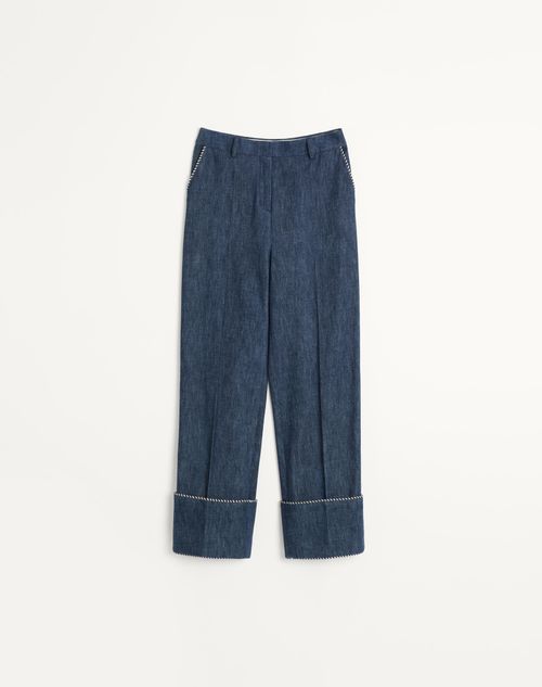 VALENTINO VALENTINO CHAMBRAY DENIM TROUSERS WOMAN BLUE 38 
