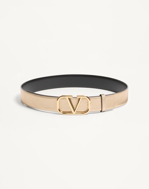 Valentino Garavani Vlogo Signature Reversible Belt In Metallic And Shiny Calfskin 30 Mm Woman Gold/black 070