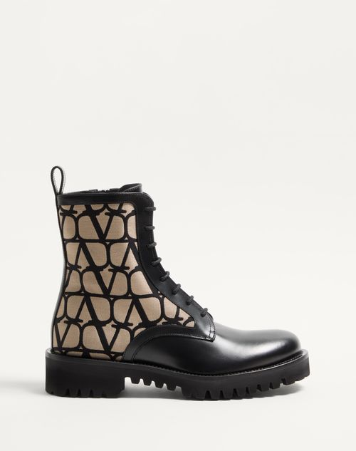 Valentino Garavani Toile Iconographe Combat Boot In Toile Iconographe Technical Fabric And Calfskin