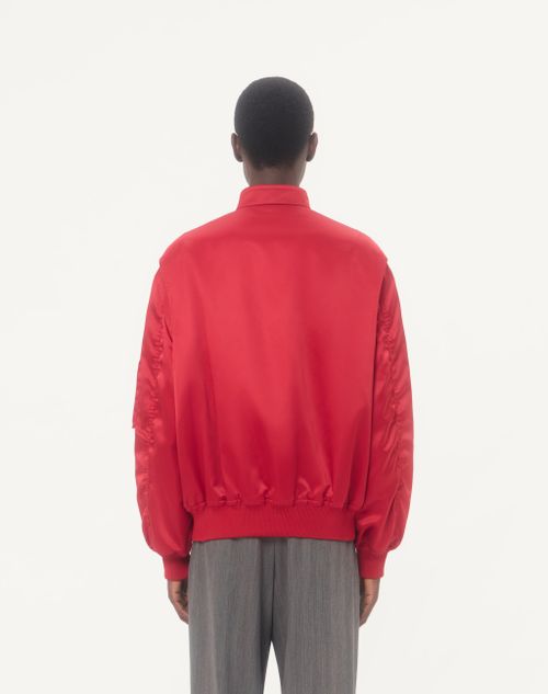 Valentino - Valentino Nylon Satin Bomber Jacket With You Can Come To My Villa Embroidery - Red - Man - Outerwear