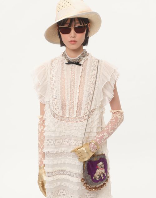 Valentino - Vestido Corto De Lino Ligero Bordado - Marfil - Mujer - Vestidos