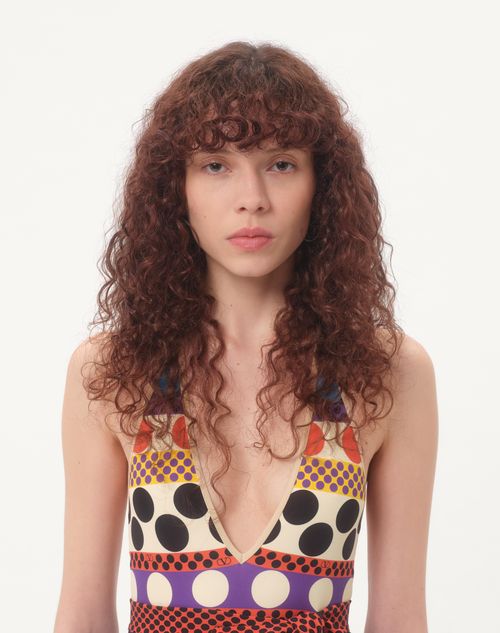 Valentino - Lycra One-piece Swimsuit With Opticool Riga Pois Print - Multicolor - Woman - Beachwear