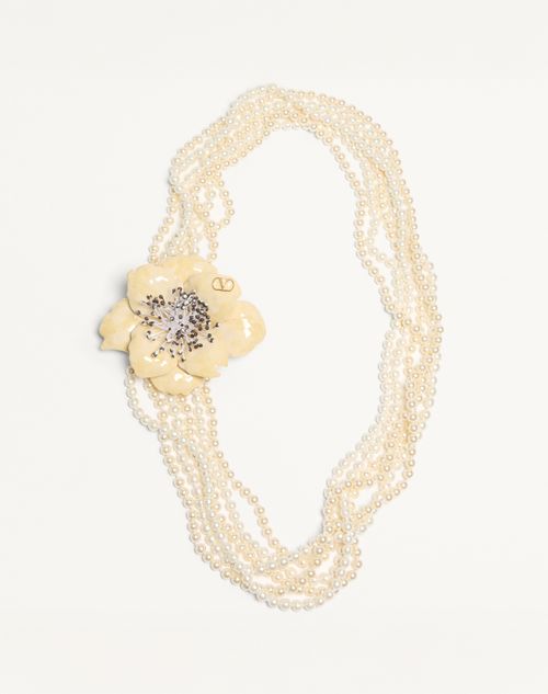 Valentino Garavani Valentino Garavani Fleur Lumineuse Necklace In Metal, Enamel, Pearls And Fabric Man Gold/cream Onesize