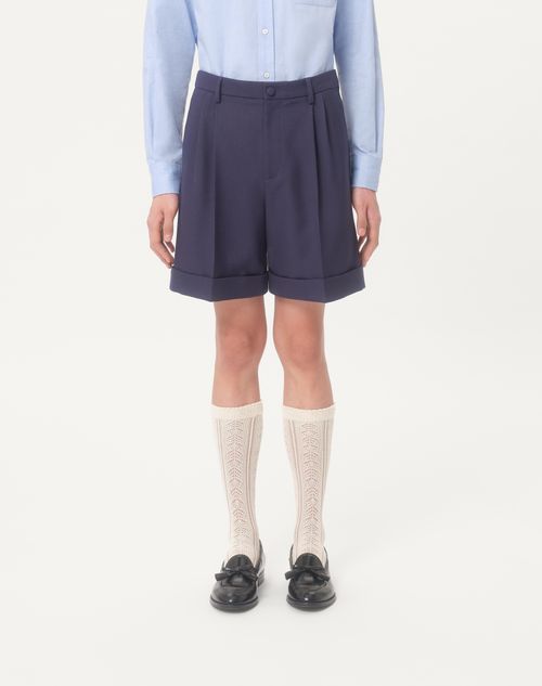 Valentino - Cuffed Wool Gabardine Bermuda Shorts - Blue - Man - Pants And Shorts