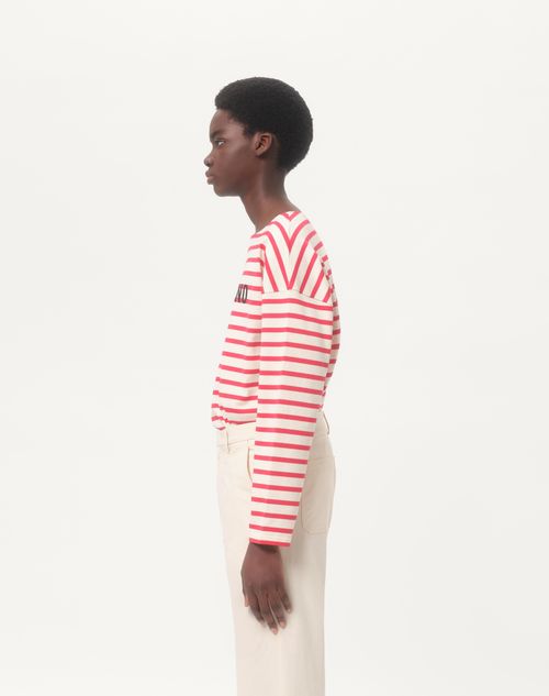 Valentino - Long-sleeved Cotton T-shirt With Chez Valentino Print - Butter/red - Man - Tshirts And Sweatshirts